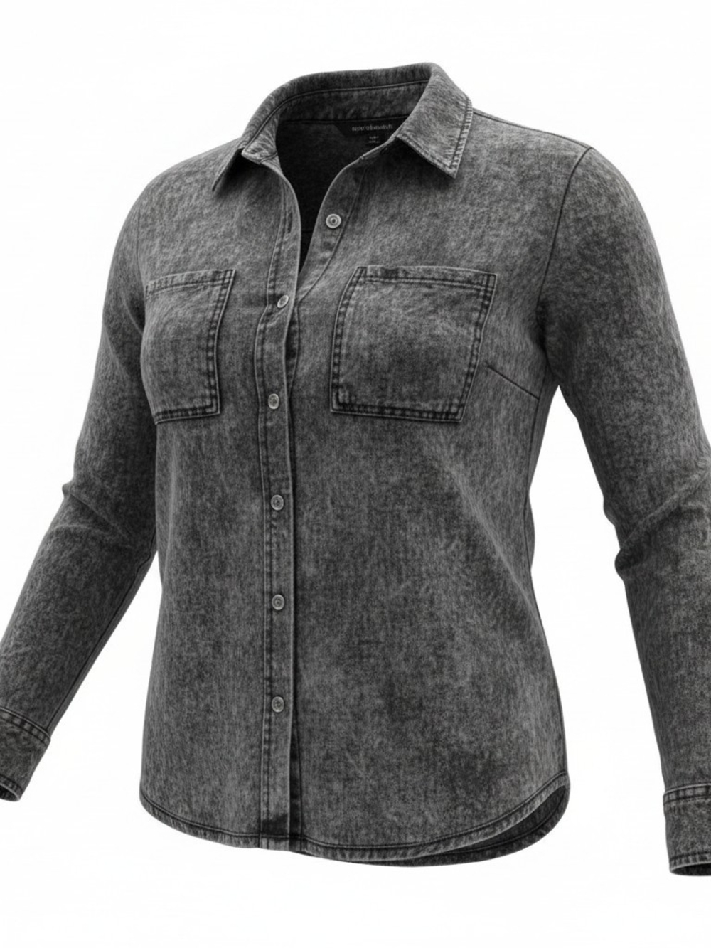 ROCK & REPUBLIC | Black Acid Wash Button Down Cotton Shirt Roll Tab Sleeves | XL